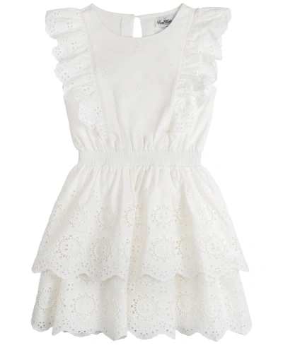 Rare Editions Kids' Big Girls Tiered Eyelet Casual Dress In White