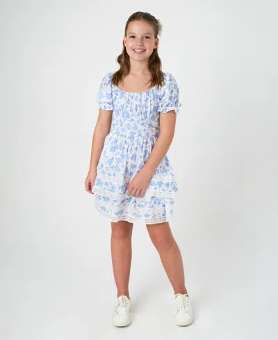 Rare Editions Kids' Big Girls Toile Dress With Lace Trims In Blue
