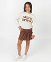Rare Editions Big Girls' Touch Down Sweatshirt With Fold Over Skort, 2 Pc In Brown