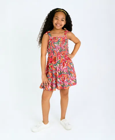 Rare Editions Kids' Big Girls Tropical Stretch Print Dress