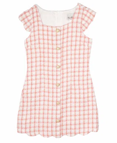 Rare Editions Kids' Big Girls Tweed Button Down Dress In Coral
