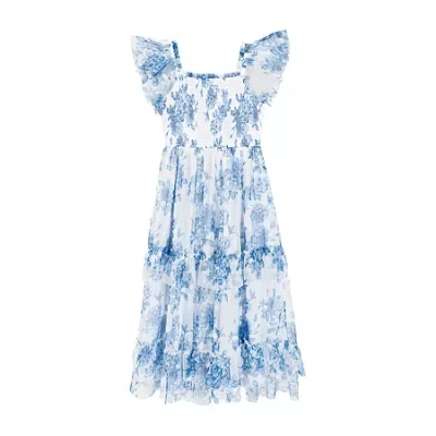 Rare Editions Big Kid Girls Short Sleeve Floral Maxi Dress In Blue