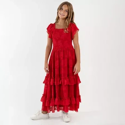 Rare Editions Big Kid Girls Short Sleeve Maxi Dress In Red