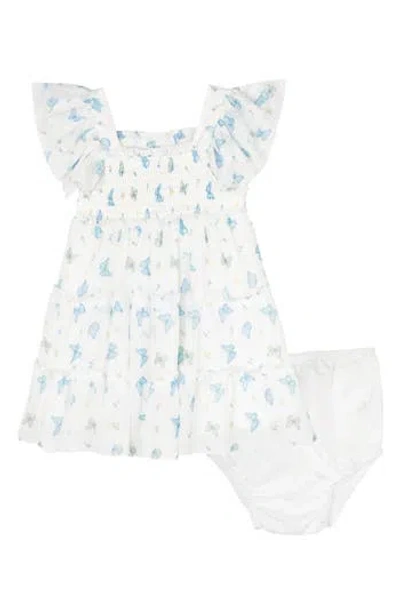 Rare Editions Babies'  Butterfly Tiered Mesh Dress & Bloomers In Blue