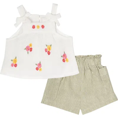 Rare Editions Babies'  Floral Embroidered Top & Stripe Shorts Set