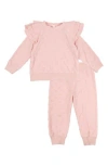 Rare Editions French Terry Ruffle Top & Joggers Set In Blush