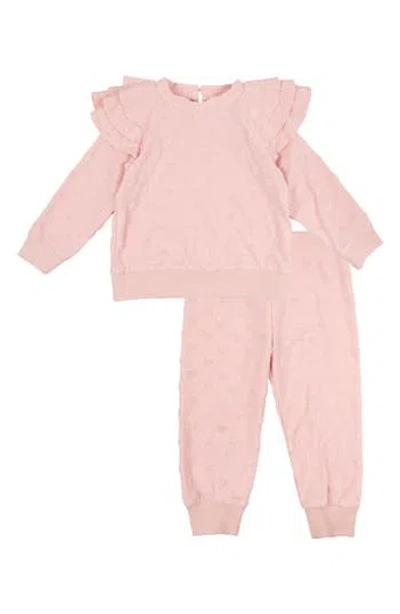 Rare Editions Babies'  French Terry Ruffle Top & Joggers Set In Blush