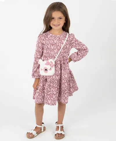 Rare Editions Kids' Girls 2-piece Heart Dress And Purse Set In Pink