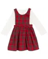Rare Editions Girls 2t-6x 2-piece Checkered Jumper And Long Sleeves Top Set In Red