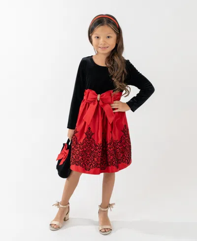 Rare Editions Kids' Girls 2t-6x 2-piece Mini Bag And Long-sleeve Jewel Bow Dress Set In Black