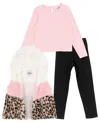 Rare Editions Girls 2t-6x 3-piece Long Sleeve Top, Vest And Leggings Set In Multi