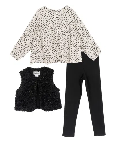 Rare Editions Kids' Girls 2t-6x 3-piece Top, Vest And Leggings Set In Black