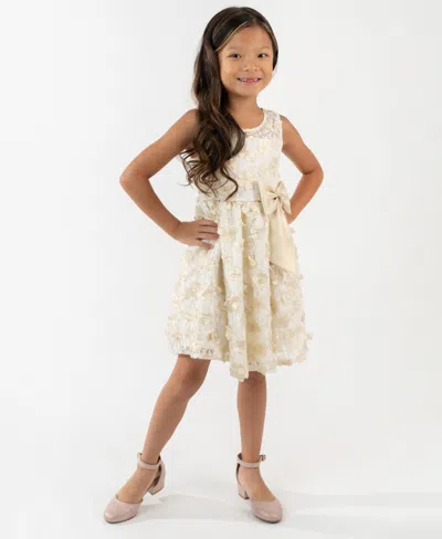 Rare Editions Kids' Girls 2t-6x 3d Flower Round Neck Dress In Neutral