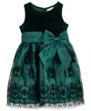 Rare Editions Girls 2t-6x Bow Applique Border Mesh Dress In Green