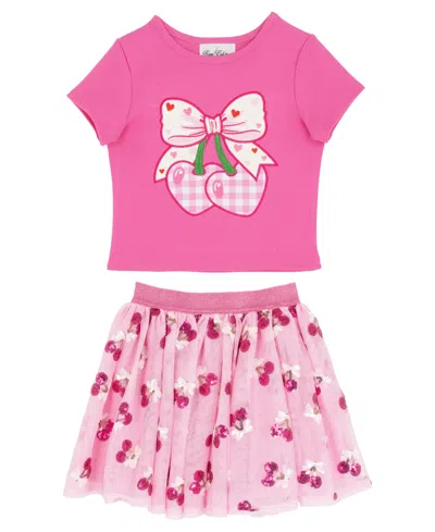Rare Editions Kids' Girls' 2t-6x Cherry Heart Applique Top And Tutu Skirt, 2-piece Set In Pink