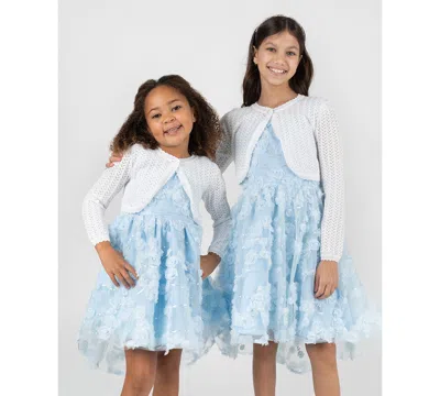Rare Editions Kids' Girls' 2t-6x Crochet Knit Long-sleeve Cardigan In Blue