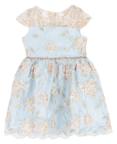 Rare Editions Babies' Girls' 2t-6x Fit And Flare Short-sleeve Dress In Blue