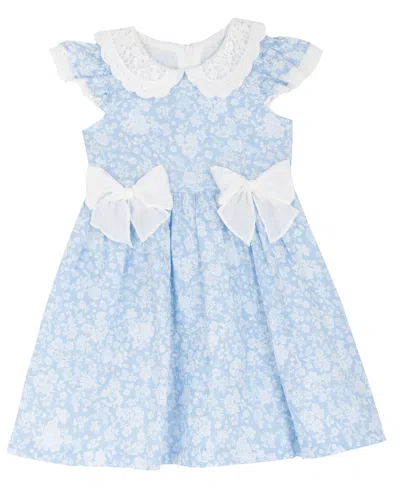 Rare Editions Kids' Girls' 2t-6x Flared Round Neck Bow Dress In Blue