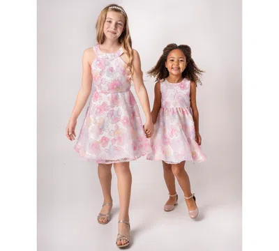 Rare Editions Kids' Girls' 2t-6x Floral Sequin Soutache Round Neck Dress In Pink