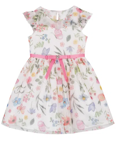 Rare Editions Babies' Girls' 2t-6x Flutter-sleeve Round Neck Printed Dress In Multi