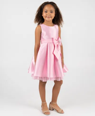 Rare Editions Kids' Girls' 2t-6x Mikado Bow Waist Round Neck Dress In Pink