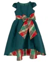 Rare Editions Girls 2t-6x Mikado Plaid Hi-lo Dress In Green