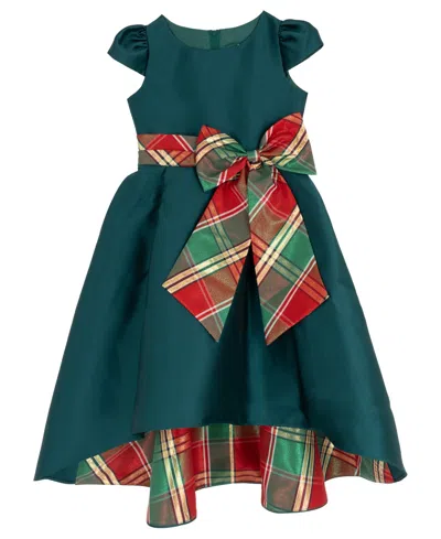Rare Editions Kids' Girls 2t-6x Mikado Plaid Hi-lo Dress In Green