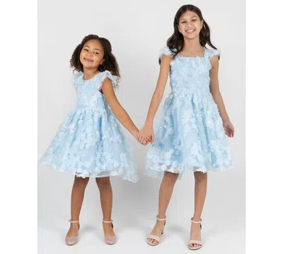 Rare Editions Kids' Girls' 2t-6x Rose Soutache Flutter Sleeve Dress In Blue