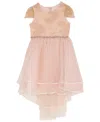 Rare Editions Girls 2t-6x Round Neck High-low Hem Party Dress In Pink