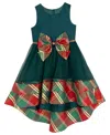 Rare Editions Girls 2t-6x Round Neck High-low Skirt Dress In Green