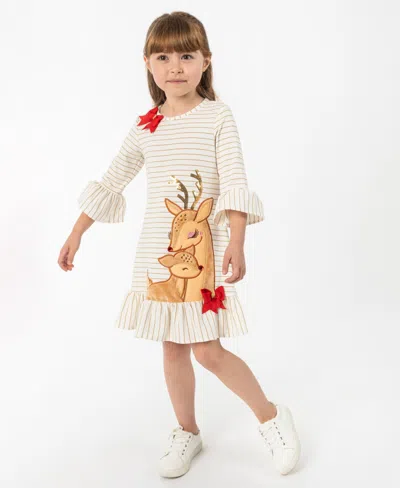 Rare Editions Kids' Girls 2t-6x Round Neck Sequin Striped Dress In White