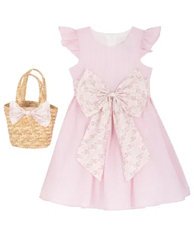 Rare Editions Kids' Girls 2t-6x Seersucker Round Neck Dress And Bag, 2-piece Set In Pink