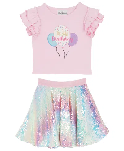 Rare Editions Babies' Girls' 2t-6x Short-sleeve Birthday Top And Skirt, 2-piece Set In Multi