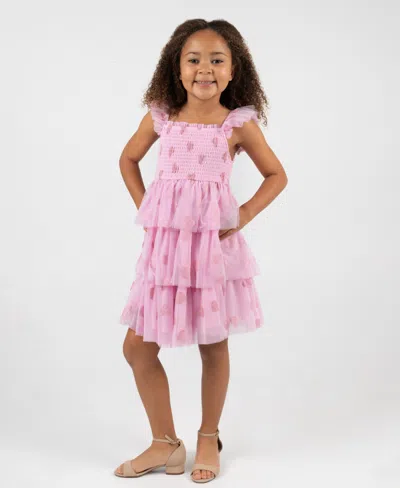 Rare Editions Kids' Girls 2t-6x Tiered Heart Glitter Mesh Dress In Pink