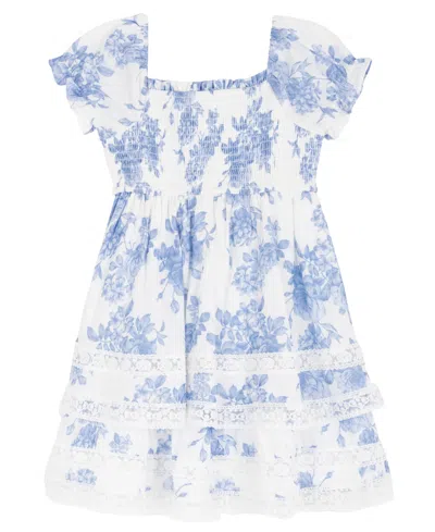 Rare Editions Kids' Girls' 2t-6x Toile Puff-sleeve Smocked Dress In Multi