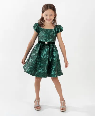 Rare Editions Kids' Girls 2t-6x Two-tone Brocade Short-sleeve Dress In Green