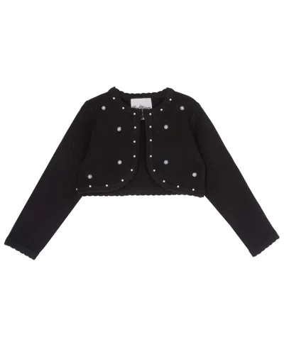 Rare Editions Kids' Girls' 2t-4t Cropped Long-sleeve Imitation Pearl Cardigan In Black