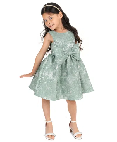 Rare Editions Kids' Girls' 2t-6x Brocade Bodice With Large Self Bow Dress In Green