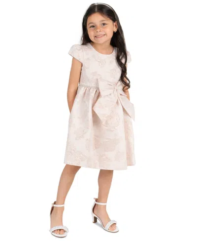 Rare Editions Kids' Girls' 2t-6x Brocade Cap Sleeve Beaded Trim Dress In Pink