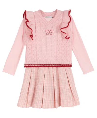Rare Editions Kids' Girls' 2t-6x Cable-knit Sweater Vest And Popover Dress, 2-piece Set In Pink
