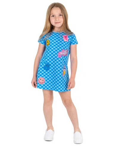 Rare Editions Kids' Girls' 2t-6x Checkered Applique Knit Dress In Blue
