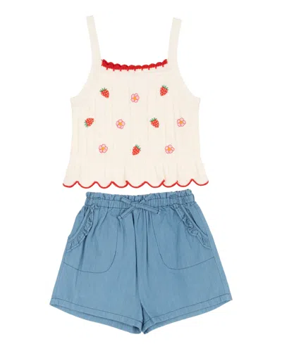 Rare Editions Girls' 2t-6x Crochet Knit Tank And Chambray Shorts, 2-piece Set In Multi