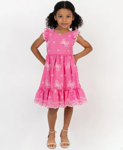 Rare Editions Babies' Girls' 2t-6x Cross Back Detail Bow Eyelet Dress In Pink