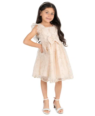 Rare Editions Kids' Girls' 2t-6x Embroidered Mesh Flutter Sleeve Dress In Neutral