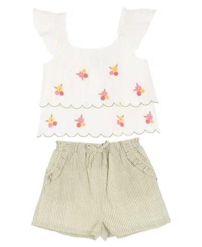Rare Editions Kids' Girls' 2t-6x Embroidered Top And Shorts, 2-piece Set In White