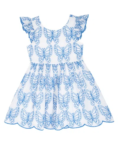 Rare Editions Babies' Girls' 2t-6x Eyelet Flutter Sleeve Dress In Blue
