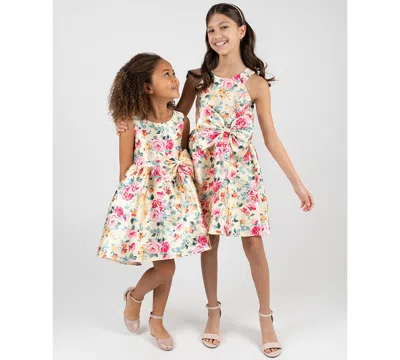 Rare Editions Kids' Girls' 2t-6x Floral Mikado Bow Hi-lo Dress In Multi