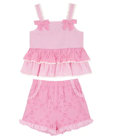 Rare Editions Kids' Girls' 2t-6x Gingham Top And Eyelet Shorts, 2-piece Set In Pattern