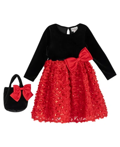 Rare Editions Kids' Girls' 2t-6x Long-sleeve Velvet Fit & Flare Dress In Multi