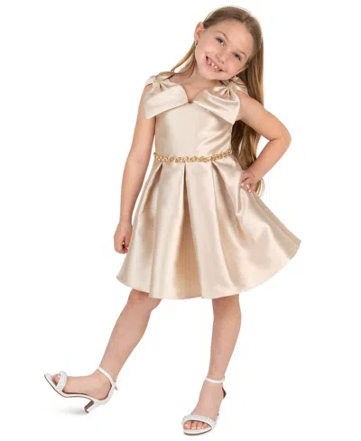 Rare Editions Kids' Girls' 2t-6x Mikado Bow Shoulder Pleated Dress In Neutral